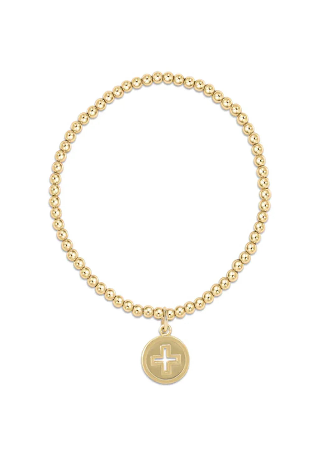 Classic Gold 3mm Bead Bracelet- Signature Cross Gold Disc - Molly's! A Chic and Unique Boutique 