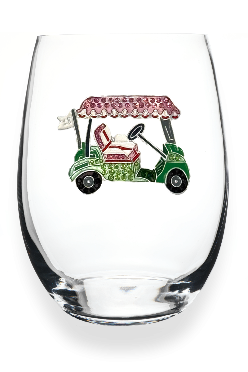 JEWELED GOLF CART STEMLESS WINE GLASS - Molly's! A Chic and Unique Boutique 