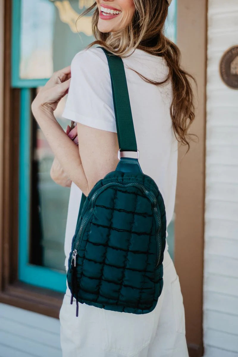 FOREST GREEN QUILTED SLING BAG *PREVIEW* - Molly's! A Chic and Unique Boutique 