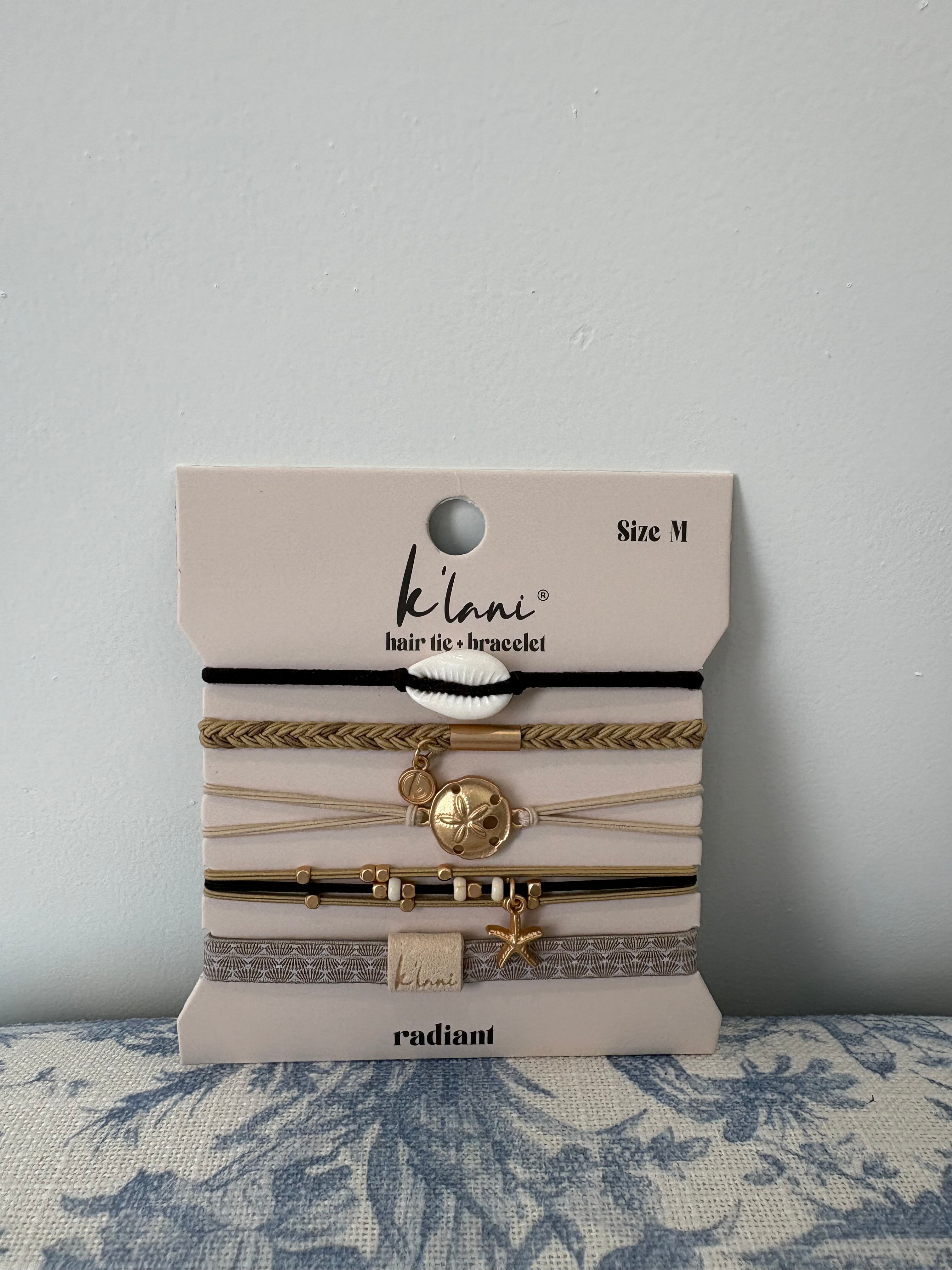 "Radiant" Cream and Black Seashell Theme Hair Tie Bracelets