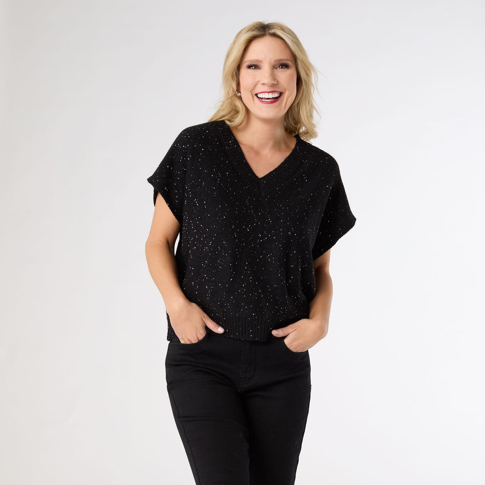 JANECE SPARKLE V-NECK CAP SLEEVE SWEATER *PREVIEW* - Molly's! A Chic and Unique Boutique 