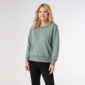 BRAELYN BUTTON BACK SWEATER WITH RHINESTONES *PREVIEW* - Molly's! A Chic and Unique Boutique 