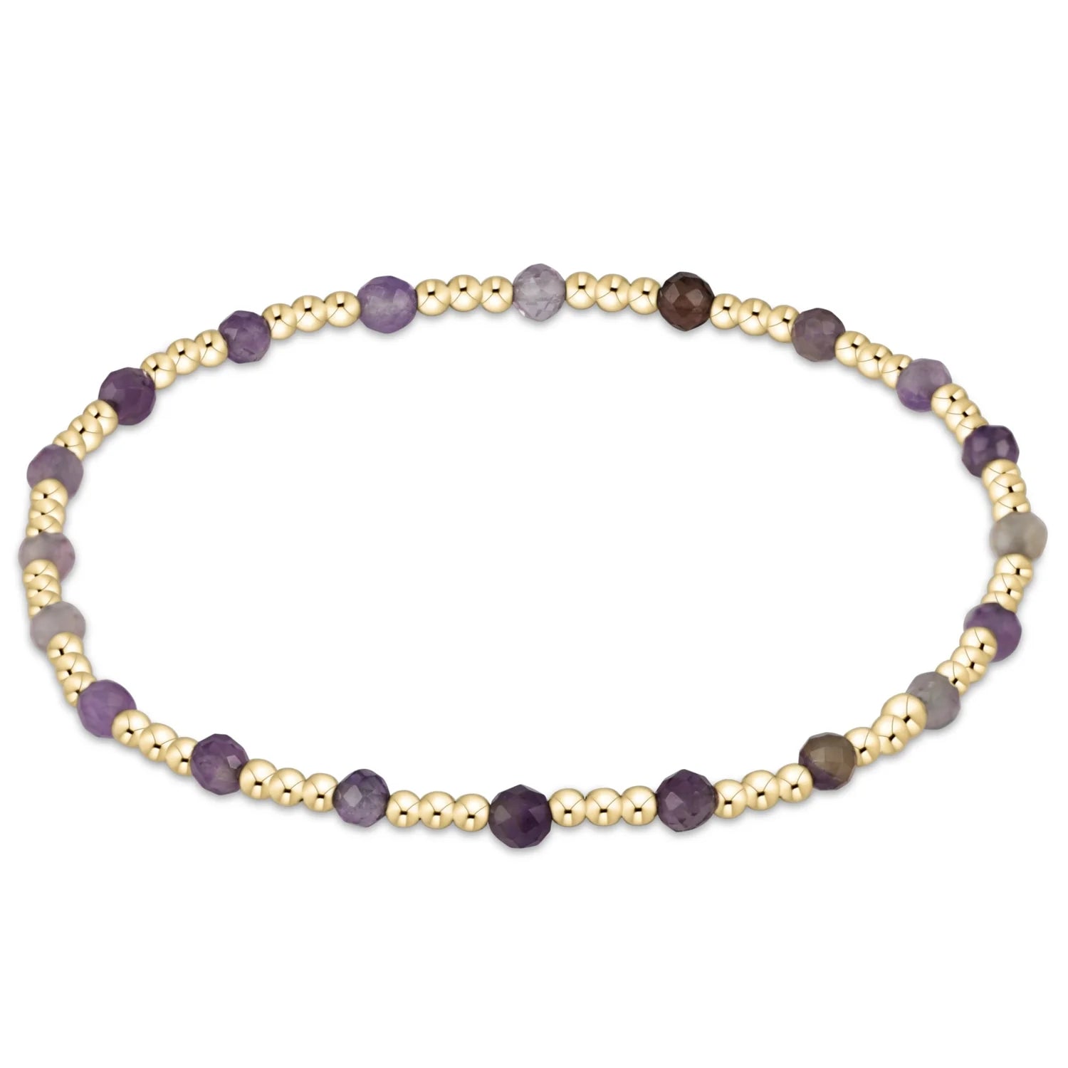 GEMSTONE GOLD SINCERITY PATTERN 3MM BEAD BRACELET-AMETHYST