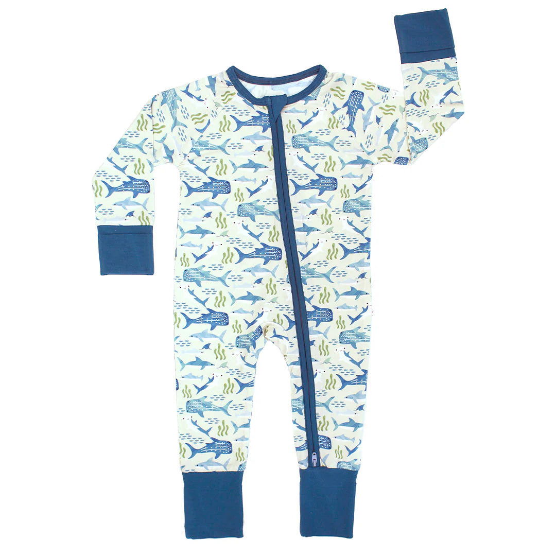 SHARK FRIENDS BAMBOO CONVERTIBLE BABY PAJAMAS