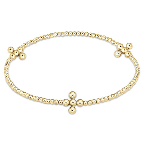 SIGNATURE CROSS GOLD PATTERN 2MM BEAD BRACELET