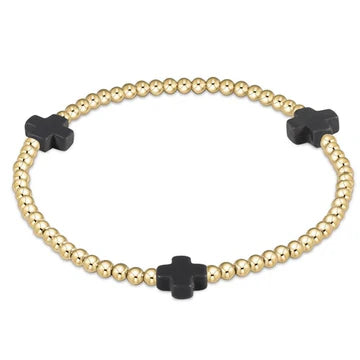 SIGNATURE CROSS GOLD PATTERN 3MM BEAD BRACELET - CHARCOAL - Molly's! A Chic and Unique Boutique 