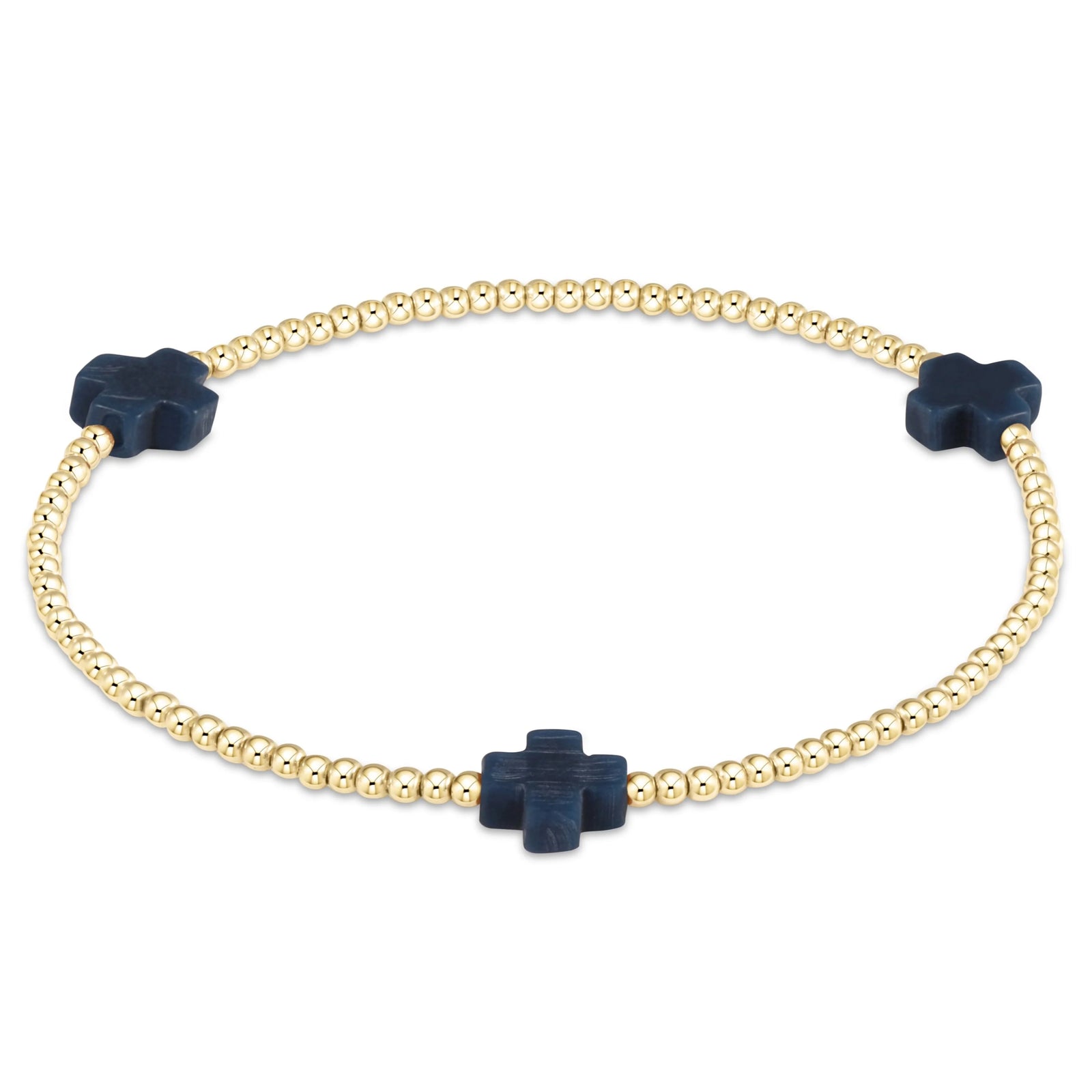 SIGNATURE CROSS GOLD PATTERN 3MM BEAD BRACELET -NAVY - Molly's! A Chic and Unique Boutique 