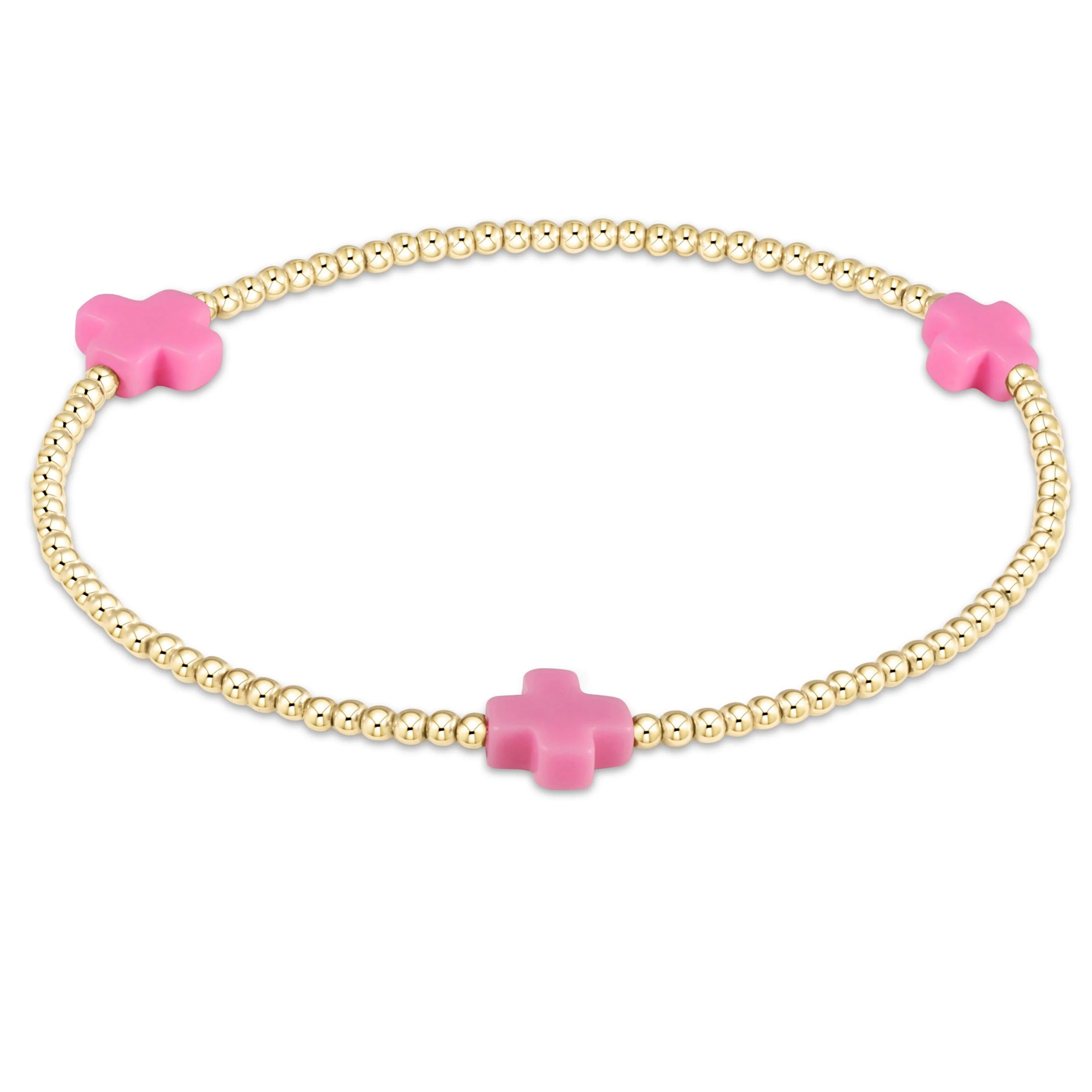 Signature Cross Gold Pattern 3mm Bead Bracelet - Pink - Molly's! A Chic and Unique Boutique 