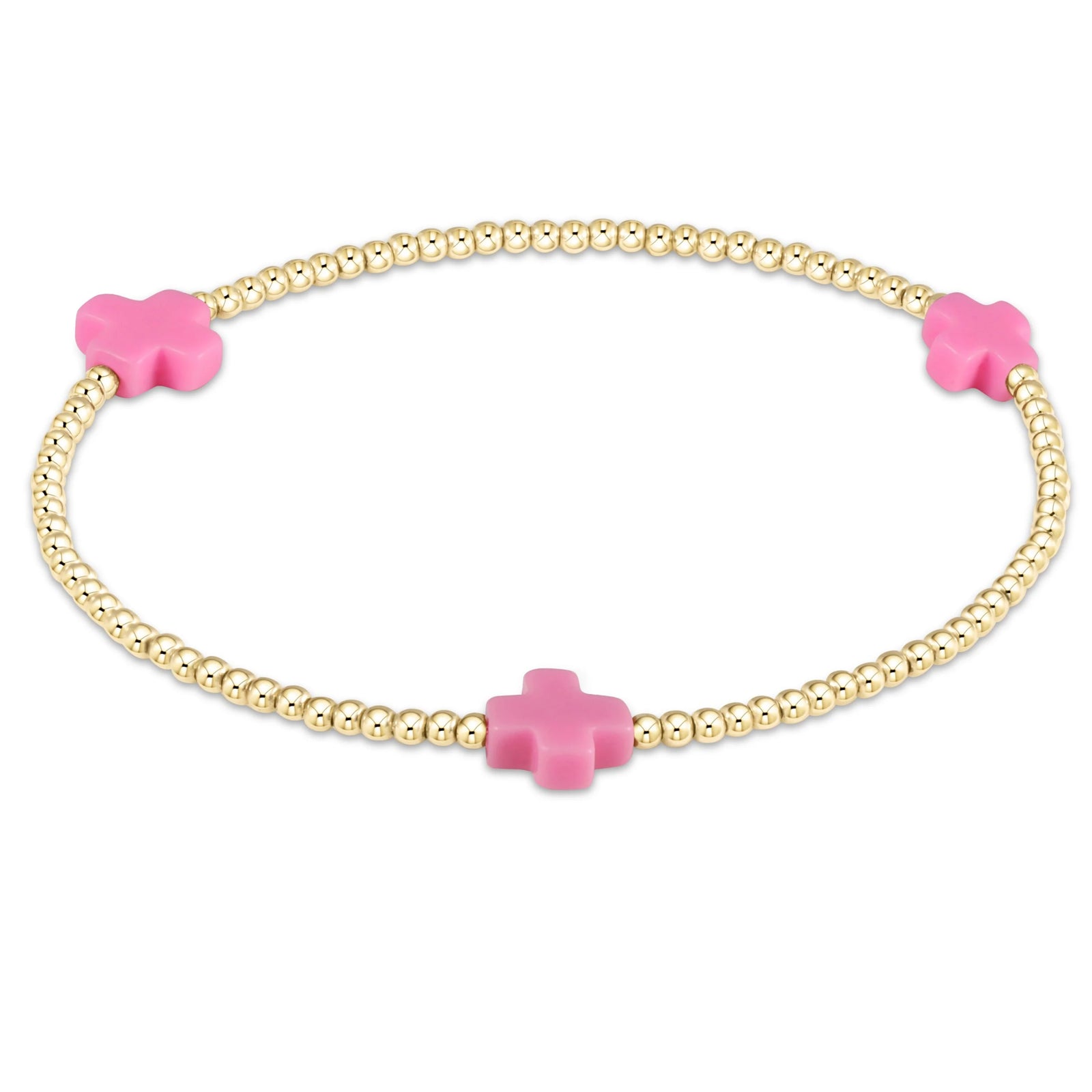 Signature Cross Gold Pattern 3mm Bead Bracelet - Pink - Molly's! A Chic and Unique Boutique 