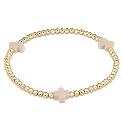 Egirl Classic Signature Cross 3mm Gold Bead Bracelet- Off-White, Pink, or Turquoise - Molly's! A Chic and Unique Boutique 