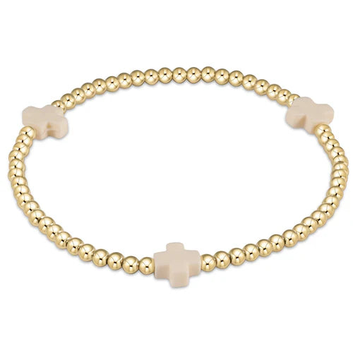 Extends Signature Cross Gold Pattern 3mm Bead Bracelet - Off-White - Molly's! A Chic and Unique Boutique 