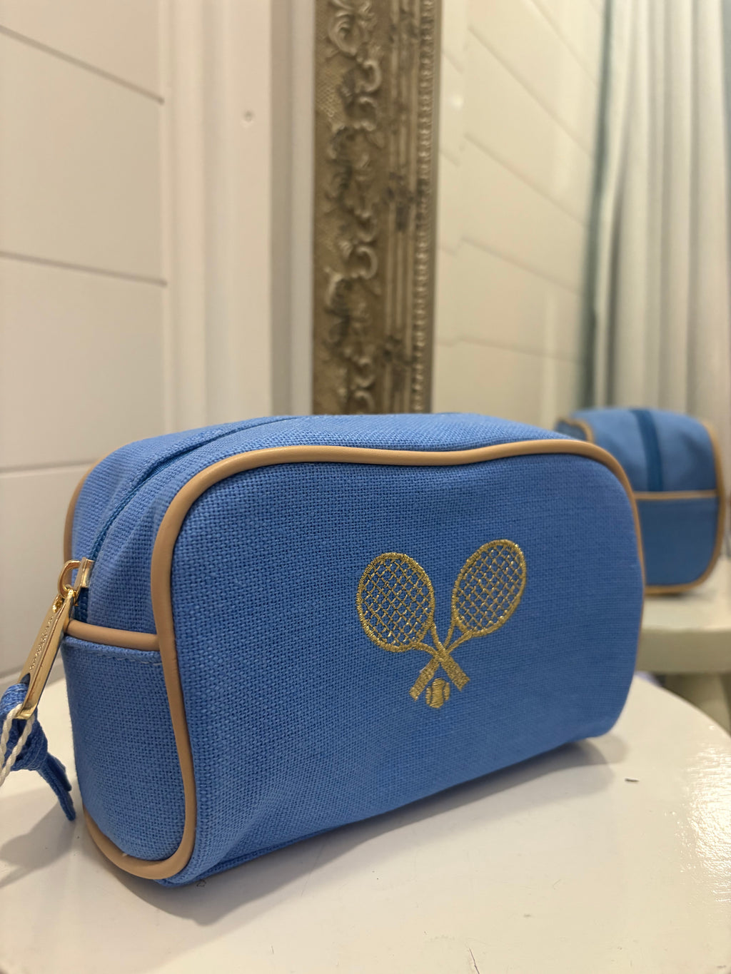 BLUE TRAVEL POUCH TENNIS RACKETS - Molly's! A Chic and Unique Boutique 