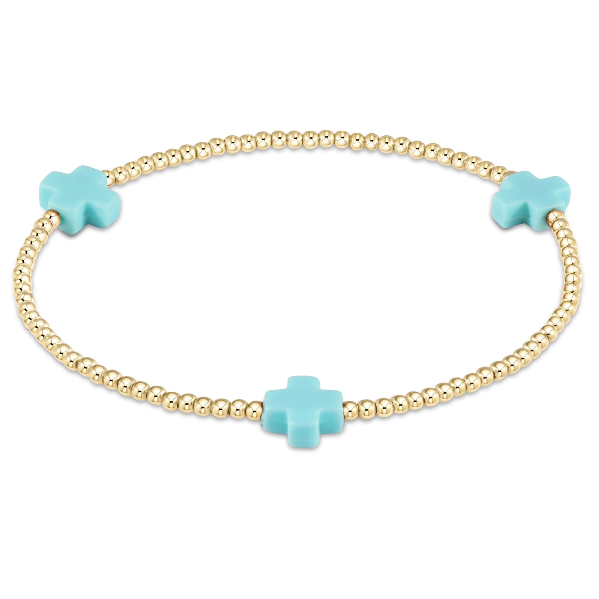 SIGNATURE CROSS GOLD PATTERN 3MM BEAD BRACELET - TURQUOISE - Molly's! A Chic and Unique Boutique 