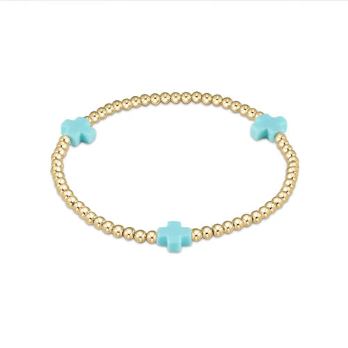 Egirl Classic Signature Cross 3mm Gold Bead Bracelet- Off-White, Pink, or Turquoise - Molly's! A Chic and Unique Boutique 