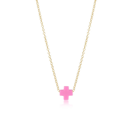 16" NECKLACE GOLD SIGNATURE CROSS BRIGHT PINK - Molly's! A Chic and Unique Boutique 