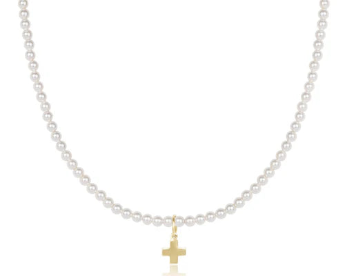 17" CHOKER CLASSIC PEARL 3MM BEAD - SIGNATURE CROSS GOLD CHARM - Molly's! A Chic and Unique Boutique 