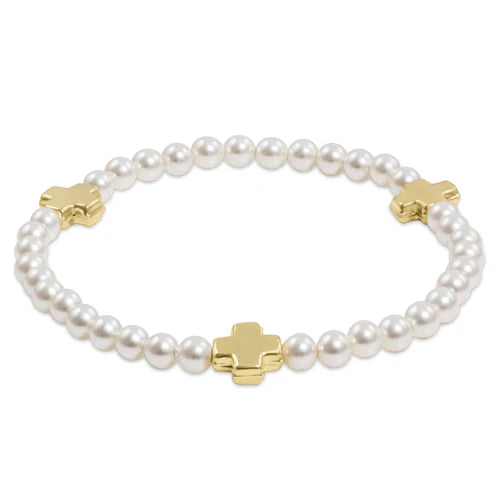 Signature Cross Pearl Pattern 4mm Bead Bracelet- Gold - Molly's! A Chic and Unique Boutique 