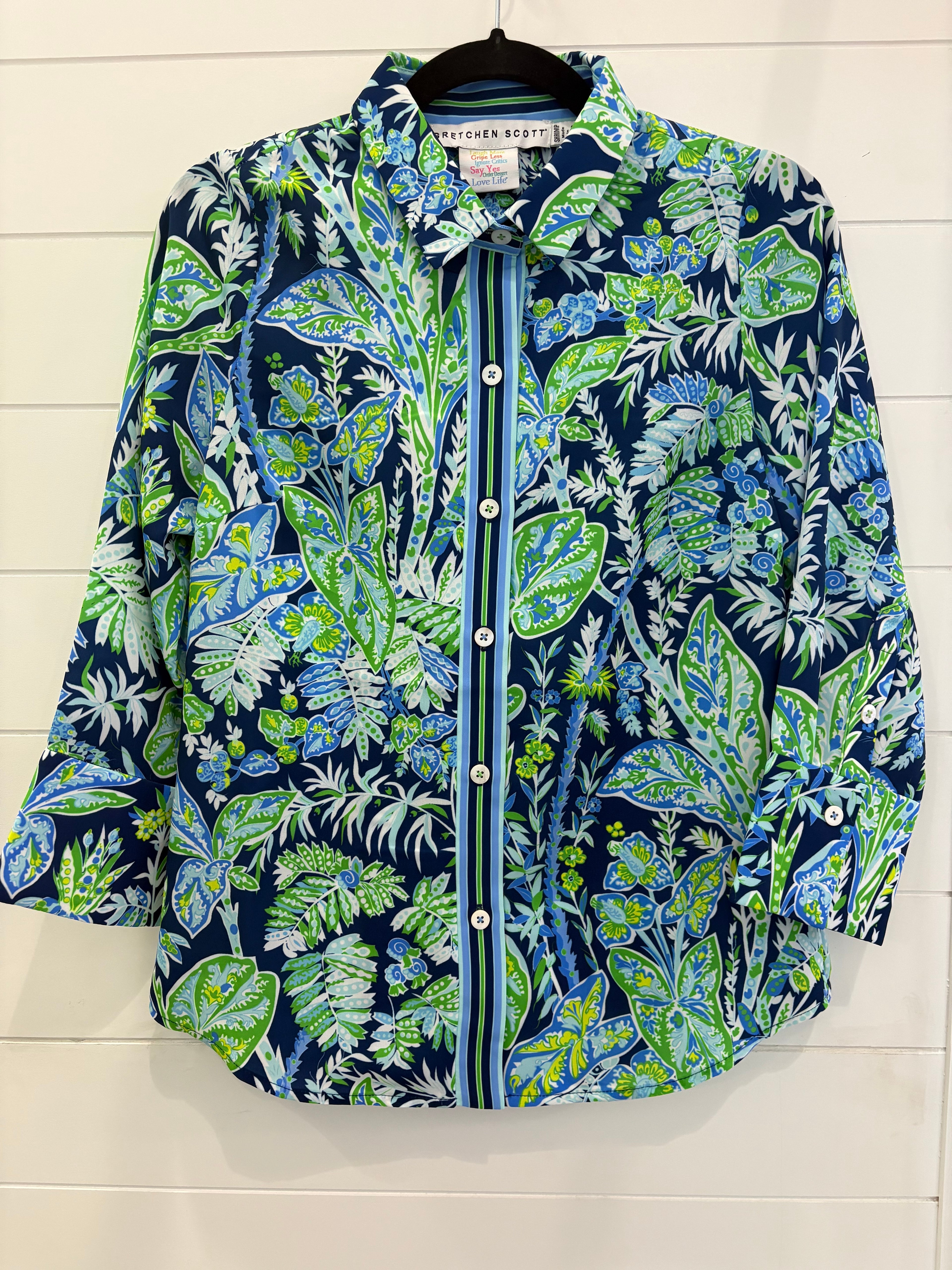 BOYFRIEND SHIRT- VINTAGE VINES NAVY - Molly's! A Chic and Unique Boutique 