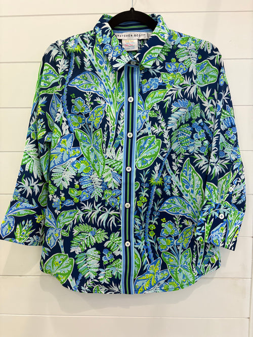 BOYFRIEND SHIRT- VINTAGE VINES NAVY - Molly's! A Chic and Unique Boutique 