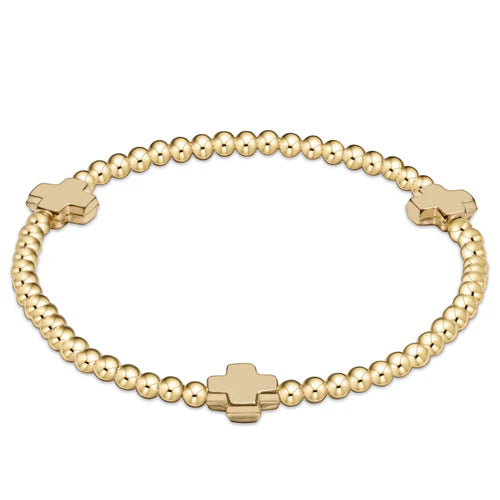 Extends Signature Cross Pattern 3mm Bead Bracelet- Gold or Sterling Off-White - Molly's! A Chic and Unique Boutique 