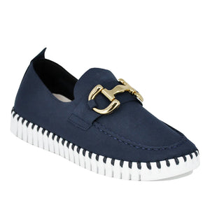 ILSE JACOBSEN SUEDE SLIP ON BUCKLE NAVY