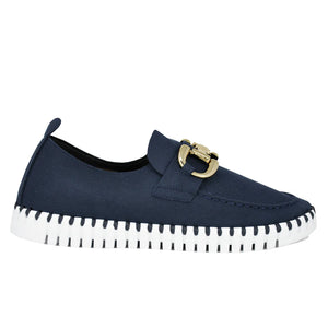 ILSE JACOBSEN SUEDE SLIP ON BUCKLE NAVY