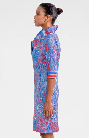 RUFFLENECK DRESS 3/4 SLEEVE GRAND BAZAAR- BLUES - Molly's! A Chic and Unique Boutique 