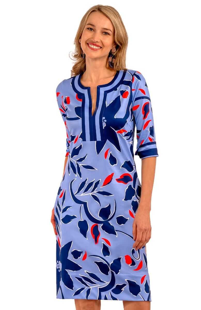 JERSEY SPLIT NECK DRESS - FULL BLOOM