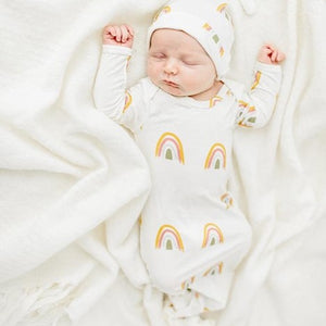 RAINBOW BAMBOO NEWBORN GOWN AND HAT - Molly's! A Chic and Unique Boutique 