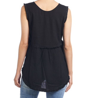 RUNWAY LINEN FRINGE TANK- BLACK - Molly's! A Chic and Unique Boutique 