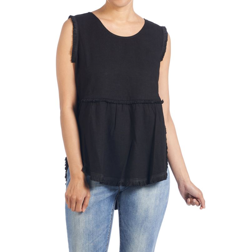 RUNWAY LINEN FRINGE TANK- BLACK - Molly's! A Chic and Unique Boutique 
