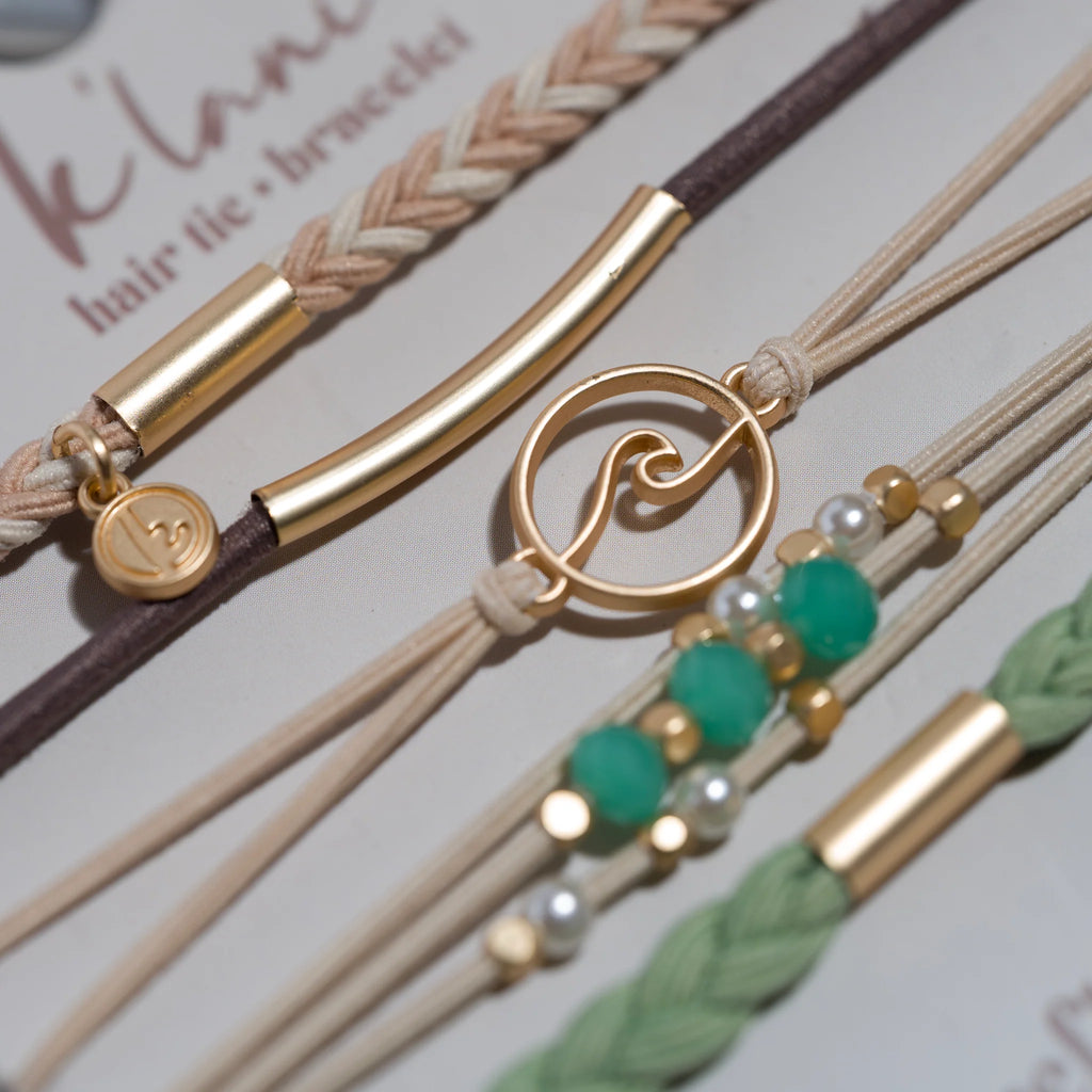 "Reflect" Gold Wave with Beachy Neutrals Hair Tie Bracelets