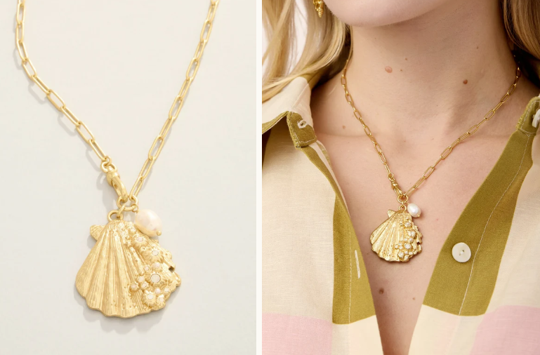 SCALLOP SHELL NECKLACE 18" WHITE OPAL