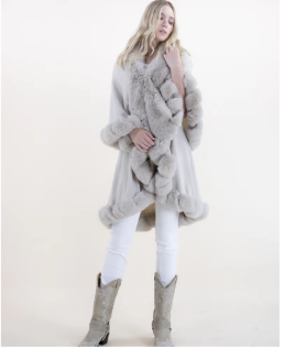 ORIGINAL USA MULTI LAYERED FAUX FUR CAPE (AVAILABLE IN BLACK AND BEIGE) - Molly's! A Chic and Unique Boutique 