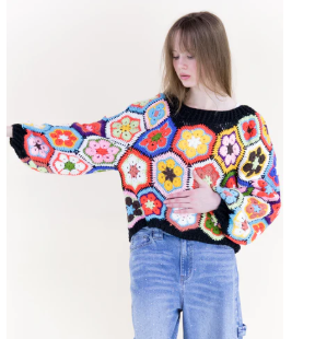 FLOWERCHILD HANDMADE CHUNKY KNIT SWEATER BLACK - Molly's! A Chic and Unique Boutique 