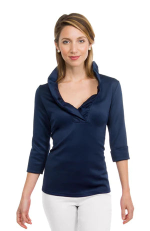 JERSEY RUFFLENCK 3/4 SLEEVE TOP - Molly's! A Chic and Unique Boutique 