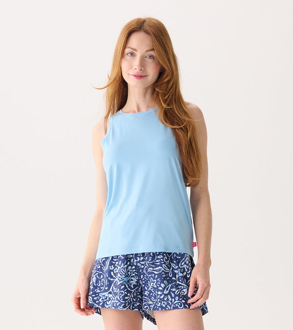 placid blue scoop neck tank in a bag