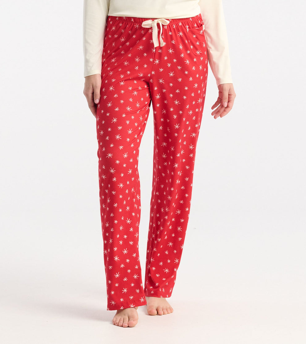 red snowflakes pj pants in a bag