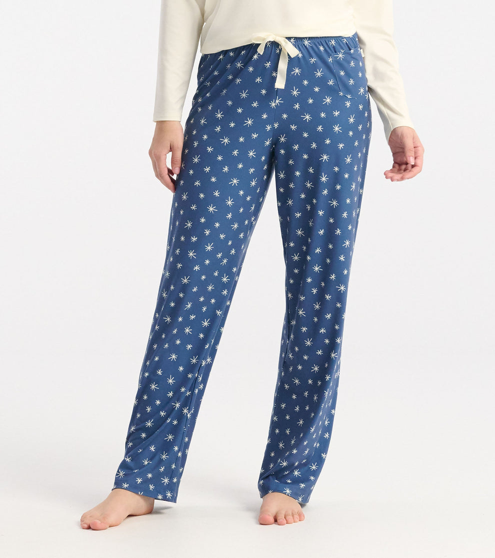 blue snowflakes pj pants in a bag