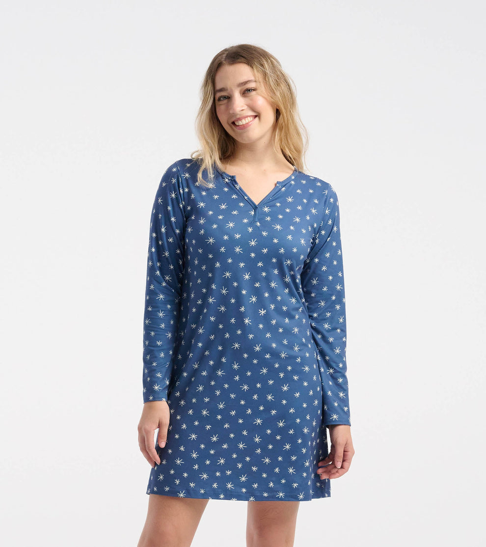 blue snowflakes long sleeve night dress in a bag