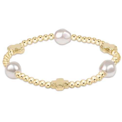 Signature Cross Admire Pearl Pattern 3mm Bead Bracelet - Gold - Molly's! A Chic and Unique Boutique 