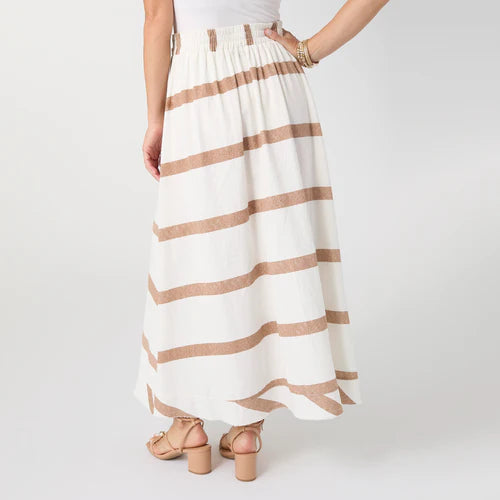 Katherine Striped Tie Waist Skirt - Cream/Brown *PREVIEW* - Molly's! A Chic and Unique Boutique 