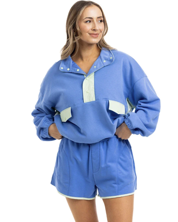 Blue & Green Quarter Snap Athletic Matching Set
