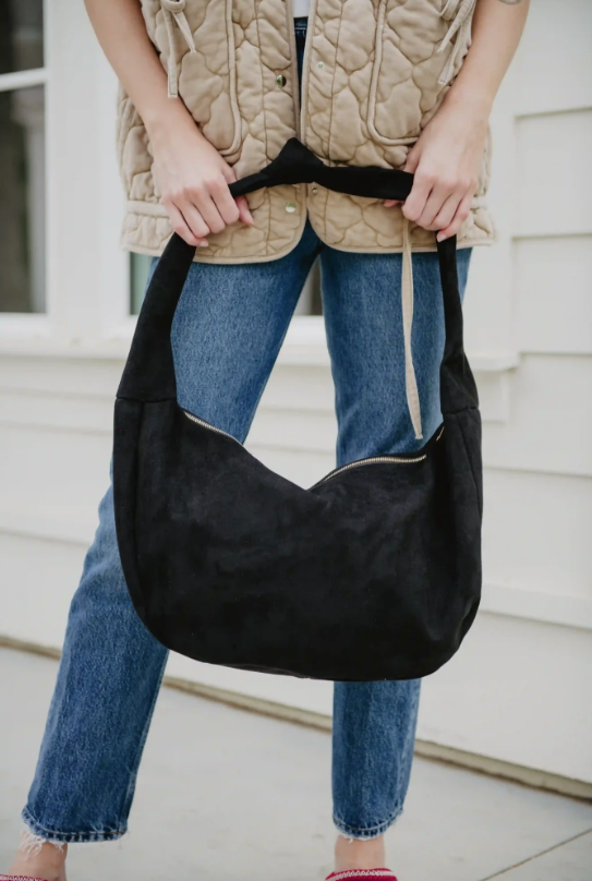 Black Spacious Suede Tote Bag - Molly's! A Chic and Unique Boutique 