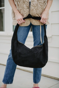 Black Spacious Suede Tote Bag