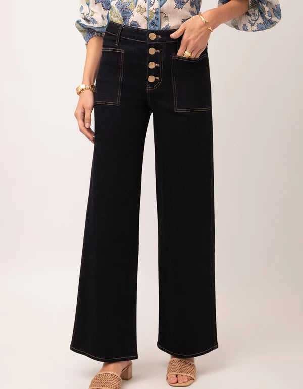 Blanche 31" Dark Jean With Gold Button Front