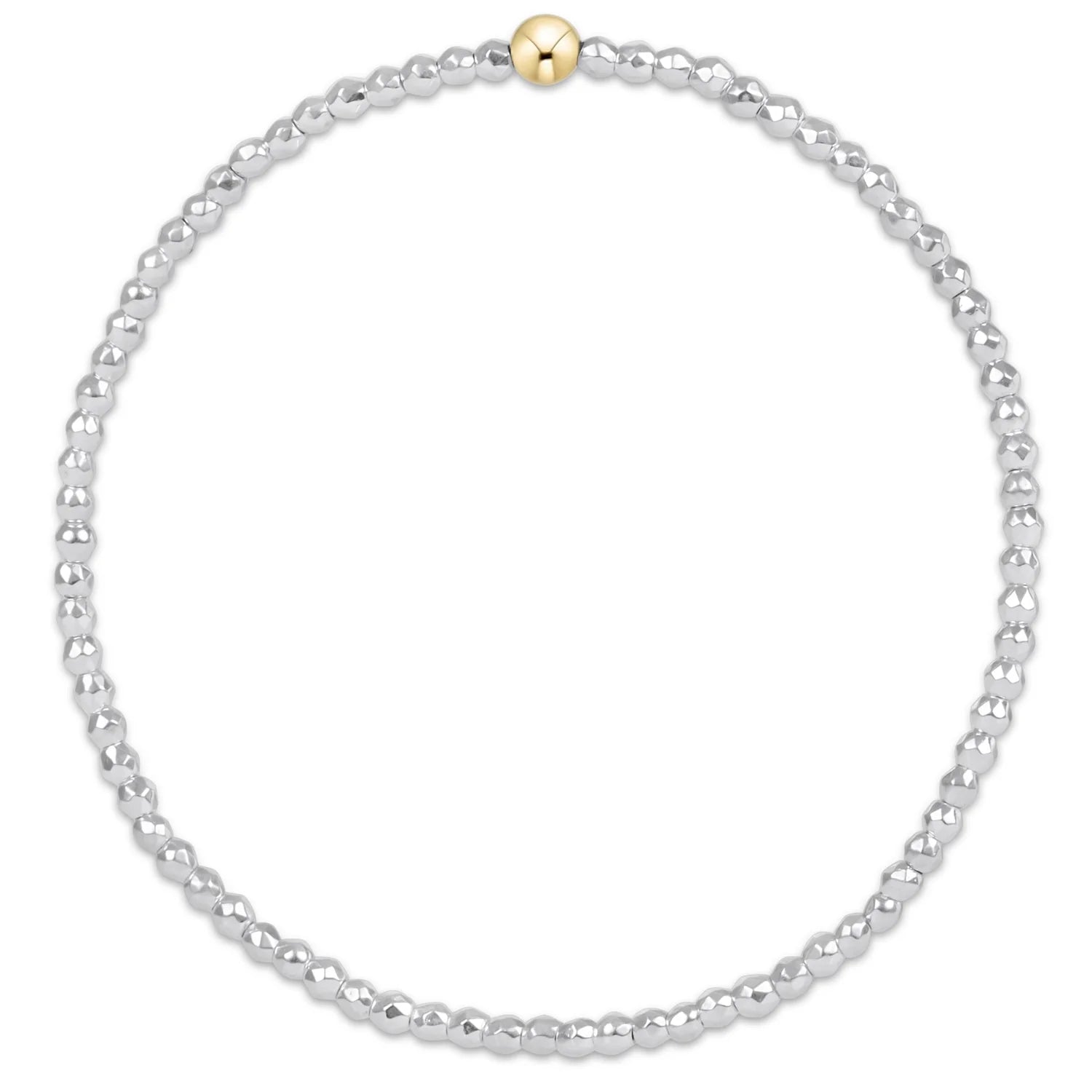 BRIGHT SILVER FACETED HEMATITE 2MM BEADED BRACELET AND WITH GOLD INSPIRE CHARM