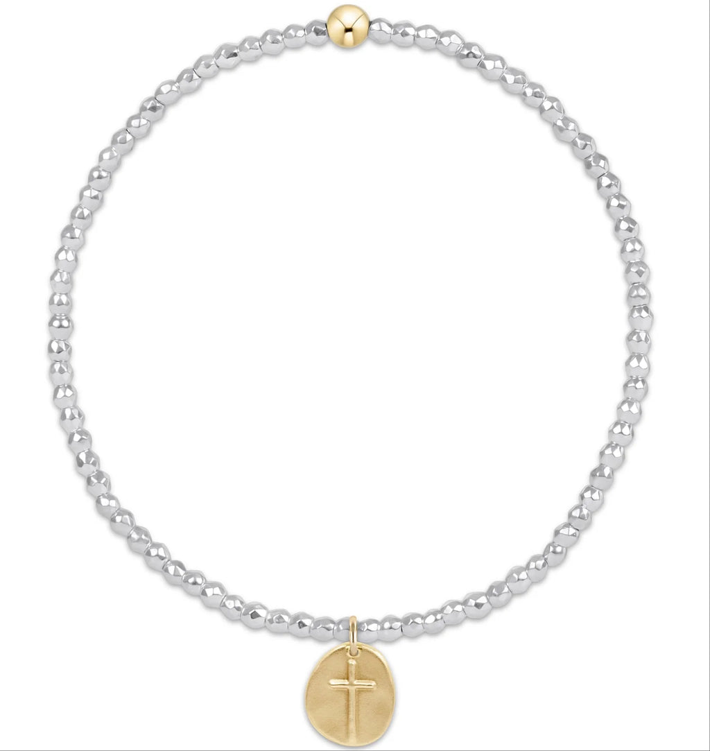 BRIGHT SILVER FACETED HEMATITE 2MM BEADED BRACELET AND WITH GOLD INSPIRE CHARM - Molly's! A Chic and Unique Boutique 