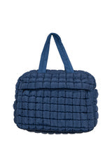 NAVY QUILTED DUFFEL WEEKENDER BAG W/ PASS-THRU SLIP