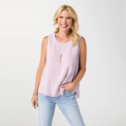 Sloane Button Back Tank with Frayed Edge *PREVIEW* - Molly's! A Chic and Unique Boutique 